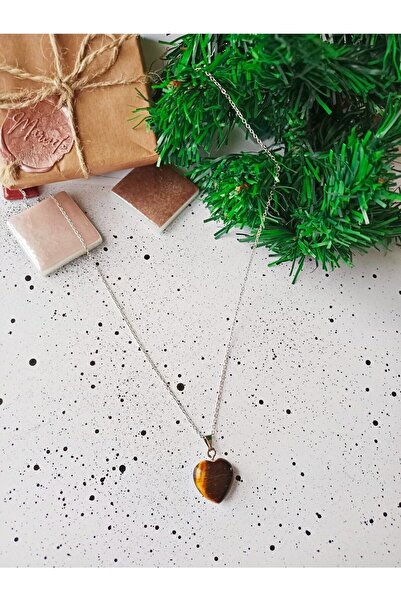 MARCİELO Accessories قلادة على شكل قلب من الحجر الطبيعي على شكل عين النمر