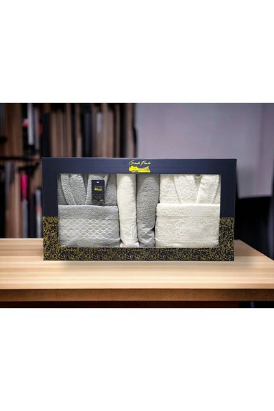 Bayev Grande Familie 6 Piece Family Bathrobe Set White- Gray