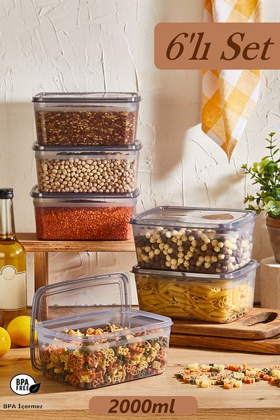 Bayev 6 Pieces Huge Smoked 2 LT Food Storage Container - Lid Pulses Box - Suitable for Deep Freezer