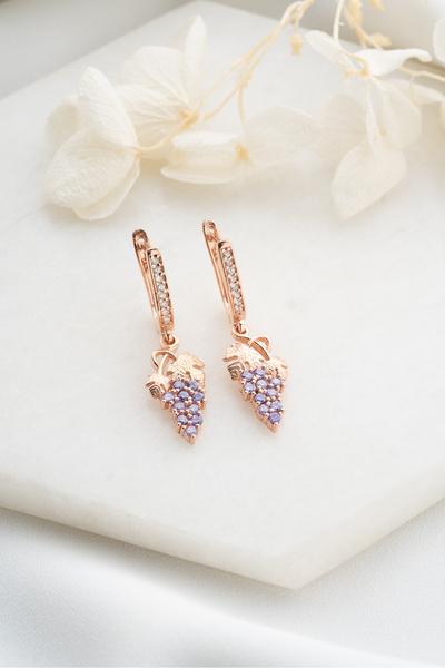 Silvano Jewelry 925 Ayar Gümüş Rose Sallantılı Üzüm Küpe