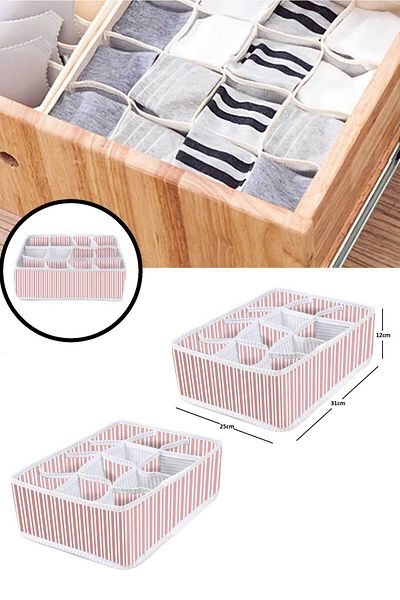 ROYALHOUSE 2 Τεμάχια 12 Διαμερισμάτων Organizer Συρτάρι Organizer Ροζ