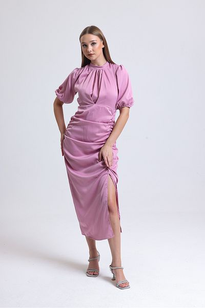 ADASTYLE σατέν φόρεμα με γιακά, κομψό, ειδικές περιστάσεις, γάμος, αρραβώνας, χέννα, πάρτι, φόρεμα κοκτέιλ