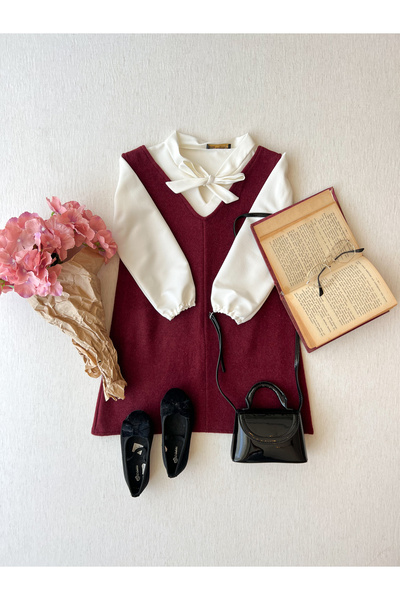 KÜÇÜĞÜM BUTİK Μπορντό Χρώμα Κοντό Φόρεμα Φόρεμα Mother Daughter Συνδυασμός (πωλείται μονό)