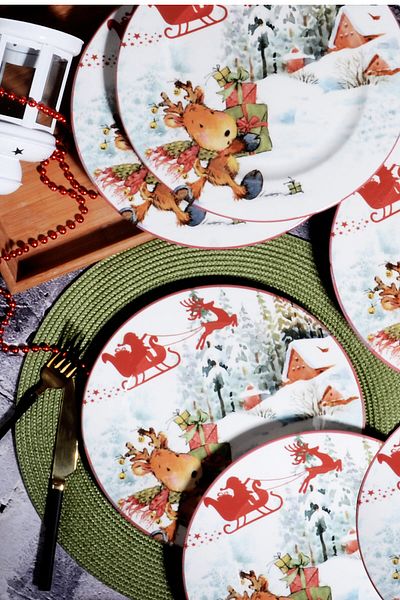 Porselen Diyarı New Year's Pattern Special Design 6-Piece Sled Gift Digital Printing Serving Plate 26 Cm