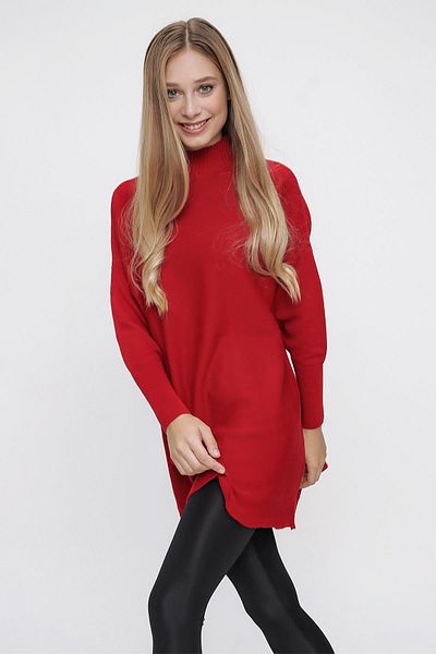 CHUBA Women's Red Half Turtleneck Loose Long Knitwear Poncho 22wk222