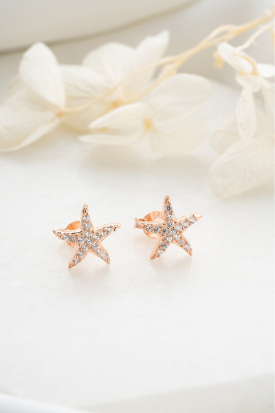 Silvano Jewelry 925 Ayar Gümüş Rose Minik Deniz Yıldızı Küpe