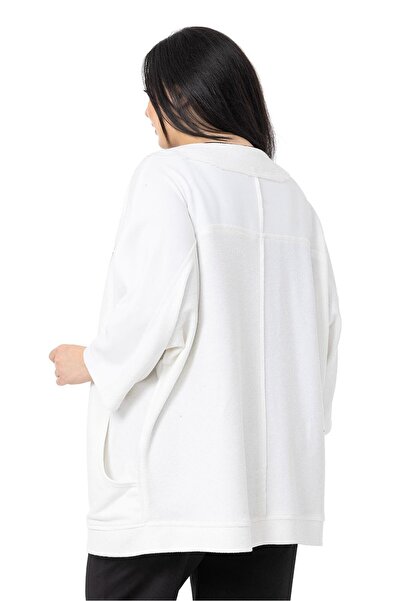 DISENTIS MODEST Μεγάλο μέγεθος Μανίκι τριών τετάρτων Oversize τσέπη με τρεις κλωστές Λευκή ζακέτα