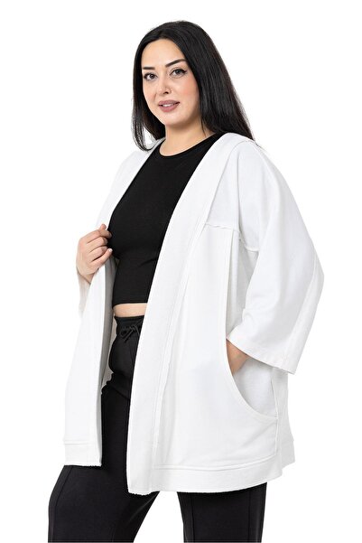 DISENTIS MODEST Μεγάλο μέγεθος Μανίκι τριών τετάρτων Oversize τσέπη με τρεις κλωστές Λευκή ζακέτα