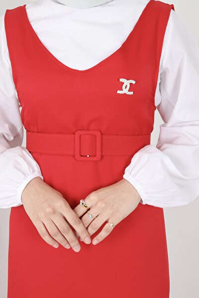 By Hacer Ayaydın Fashion Long Gilet with Pleated Belt