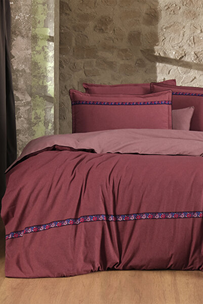 Sarev Enrike Bordo Çift Kişilik %100 Pamuk Flanel (Pazen) Nevresim Takımı