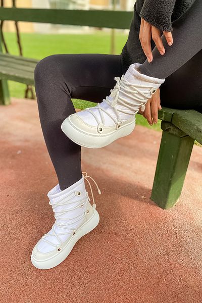 SHOEBELLAS Reneka White Parachute String Women's Boots
