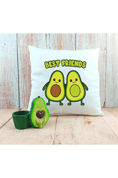 Hediyefoni Avokado Tasarımlı Saksı Biblo Ve Yastık Hediye Seti