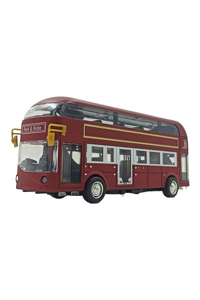 PopŞeker Full of Realistic Details: Toy Metal Sightseeing Bus with Sound and Light Claret Red Color 19cm.