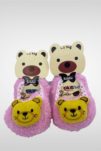 Akface plush indoor newborn baby booties with rattle toy