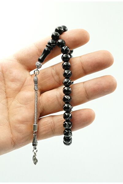 ALTAN ARSLAN Gümüş Işlemeli Oltu Taşı Tespih(GÜRCİSTAN OLTUSU),özel Kutusunda