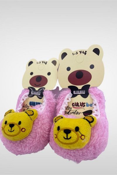 Akface plush indoor newborn baby booties with rattle toy
