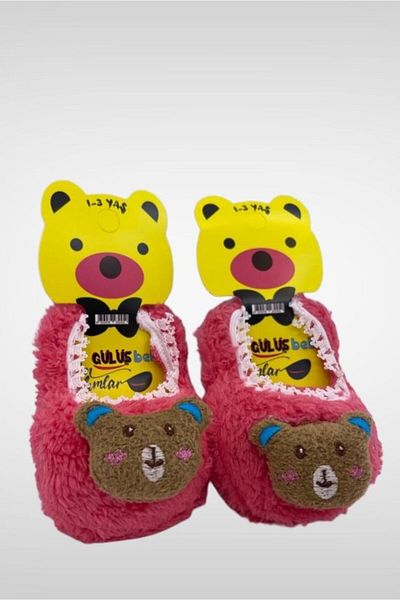 Akface plush indoor newborn baby booties with rattle toy
