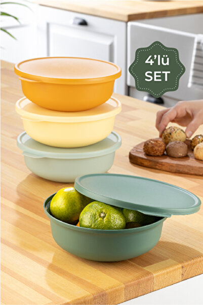 Vienev 4'lü Tupy Kapaklı Kase 4x(1 LİTRE) Karışık (STMY)