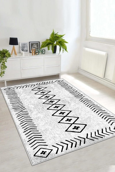 Qatalina Kilim Desenli Dijital Baskı Yıkanabilir Kaymaz Taban Ince Salon Halı...