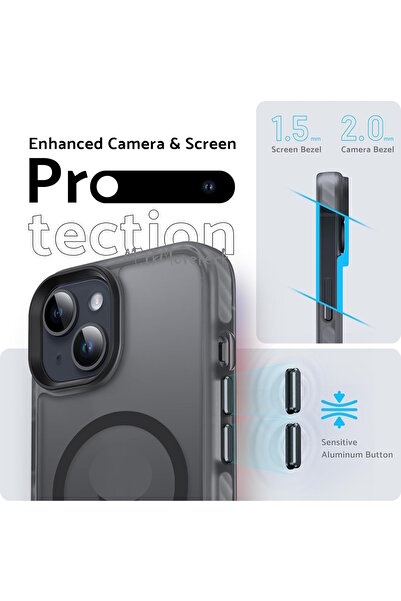 m.tk moveteck İphone 15 Kılıf Kenarları Tırtıklı Mat Magsafe Wireless Şarj Destekli Buzlu Kaymaz iz Bırakmaz Kapak