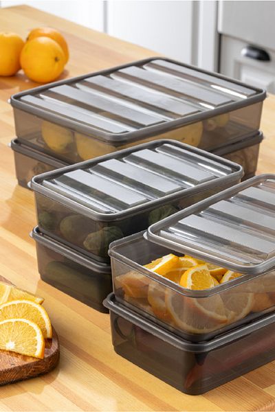 Vienev Bella 6-Piece Anthracite Refrigerator Organizer - 2X3.5 Liter 4X1.75 Liter