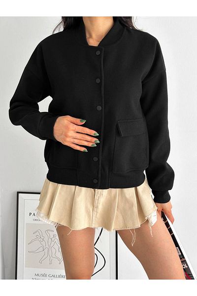 EN MODA STORE Black Stamp Fabric Coat&Jacket