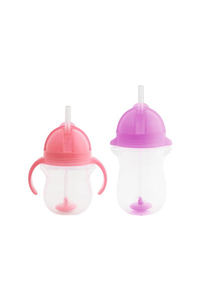 Munchkin Click Lock Spout Drinking Cup with Straw 6 months 207 ml Pink and 12 months 296 ml Purple