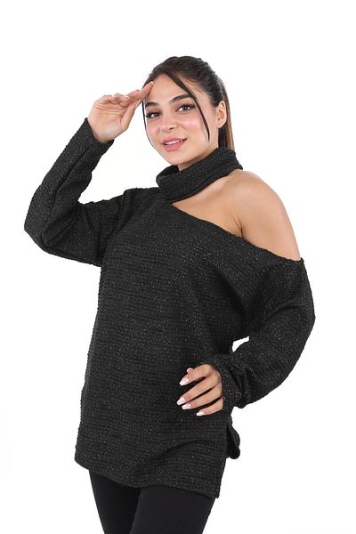 DİVİSTA Bluză de damă de culoare neagră cu detaliu pe umeri