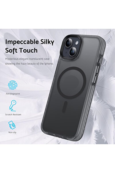m.tk moveteck İphone 15 Kılıf Kenarları Tırtıklı Mat Magsafe Wireless Şarj Destekli Buzlu Kaymaz iz Bırakmaz Kapak