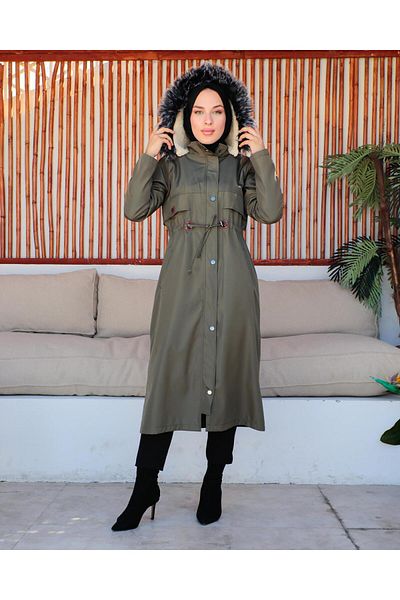 KMKkombin OZ WOMEN BONDITE FABRIC OVERSIZED WATER AND WINDPROOF FUR LINING COAT