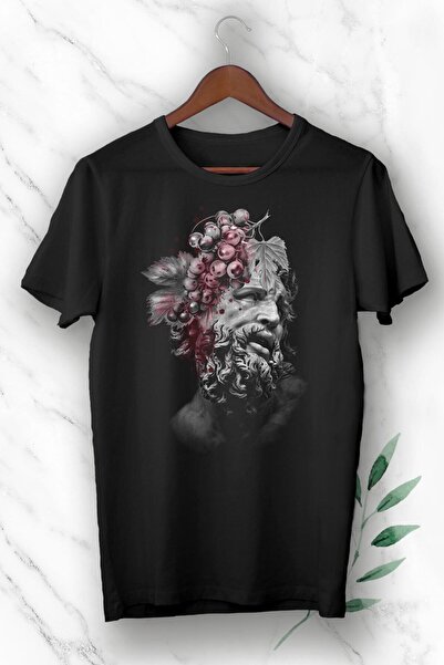 Vordevia Tricou unisex negru cu imprimeu Dionysos, zeul vinului din mitologie