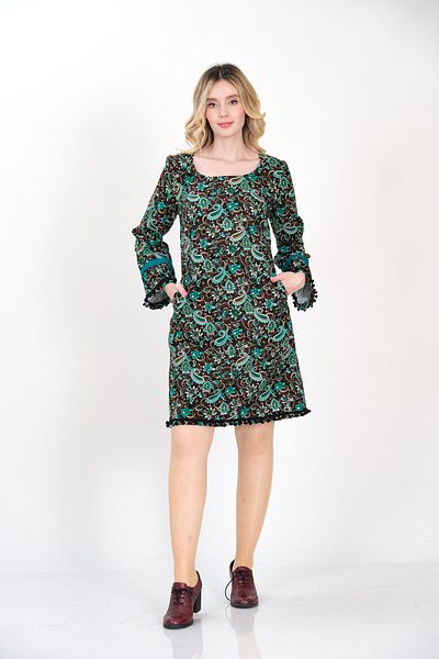 İna Rochie de iarnă turcoaz cu fustă florală și accesorii cu pompon de la Divitin Flanel