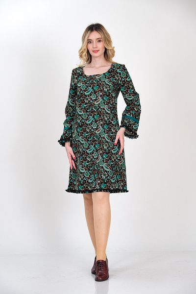 İna Rochie de iarnă turcoaz cu fustă florală și accesorii cu pompon de la Divitin Flanel