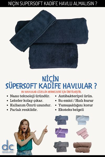 denizlicotton Supersoft Velvet Towel Set for Beauty Centers Bathroom 70X140 cm Head 50X90 cm Bandana 8X70 cm