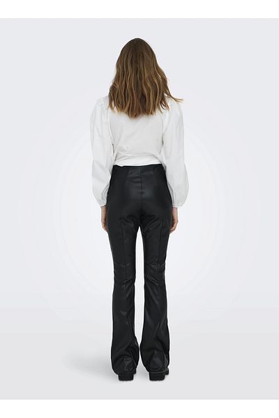 ONLY High Waist Black Women's Trousers - Wide Fit ONLIDINA HW FAU LEAT FLARE PANT CC
