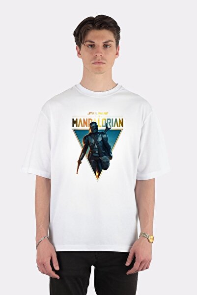 Vordevia Unisex bela Oversize kroj T-shirt Star Wars Mandalorijanski klan od ...