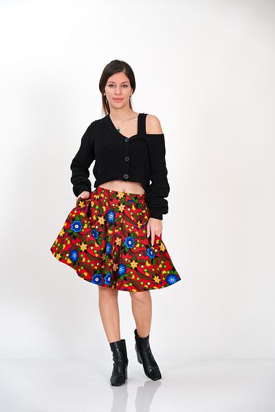 İna Mixed Floral Red Winter Skirt from Divitin Flannel