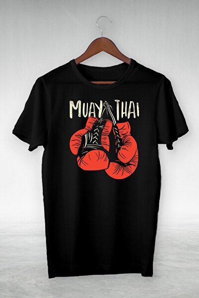 GALASHOP Boxıng Gloves Muay Thaı Illustrasyon Çizim - Tshirt Siyah