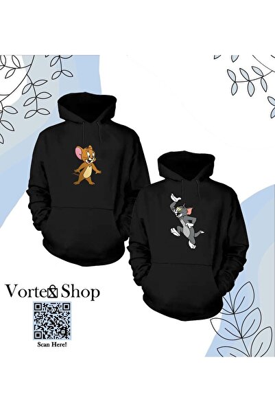 Vordevia Sevgili Çift Kombini Tom Ve Jerry Tasarım Kapüşonlu Sweatshirt 2'li Set