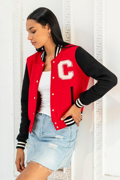 CHUBA Women's Cotton Bomber College Jacket Red 23s1030