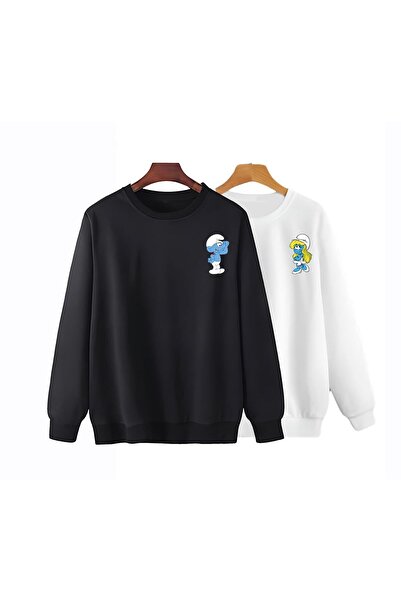 Vordevia Lover Couple Combination Smurfs Black And White Round Collar