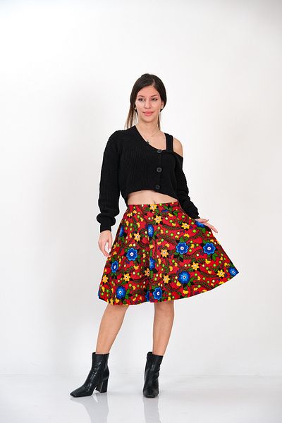 İna Mixed Floral Red Winter Skirt from Divitin Flannel