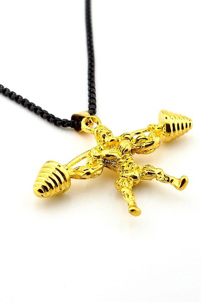 Solfera Bodybuilding Weightlifter Fitness Yellow Color Steel Men Necklace Q0704