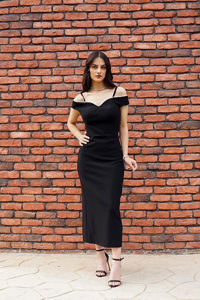 SpringStore Rochie de seara neagra cu perle