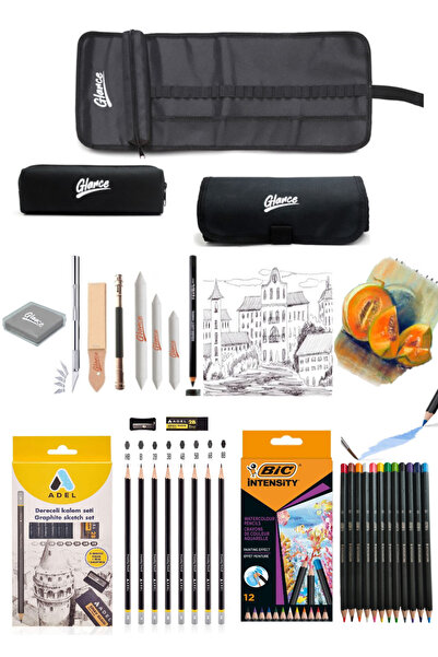 GLANCE Adel Graduated Pen Set 8 Pieces Bic Aquarelle Dry-watercolor Pen 12 Co...