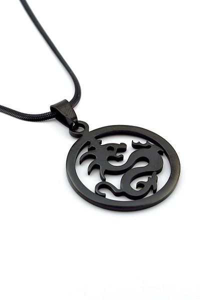 Solfera Dragon Dragon Italian Flat Black Steel Men's Necklace Q0694