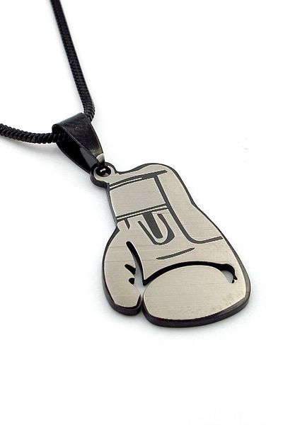 Solfera Boxing Gloves Grey Steel Italian Black Chain Men's Necklace Q0700