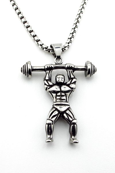 Solfera Men's Fitness Weightlifting Bodybuilding Necklace - Steel Chain Q0724