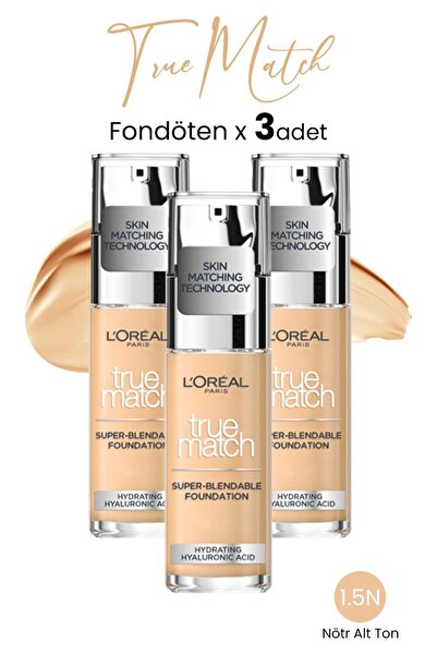L'Oreal Paris True Match Fondöten 1.5n Nötr Alt Ton X 3 Adet