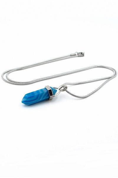 Solfera Steel Chain Veined Agate Prism Natural Stone Men's Necklace Q0728